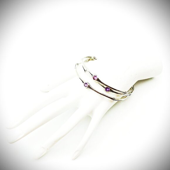 JOHN HARDY Bamboo Collection Sterling Silver & Amethyst Set of Three Bracelets M - Picture 9 of 9
